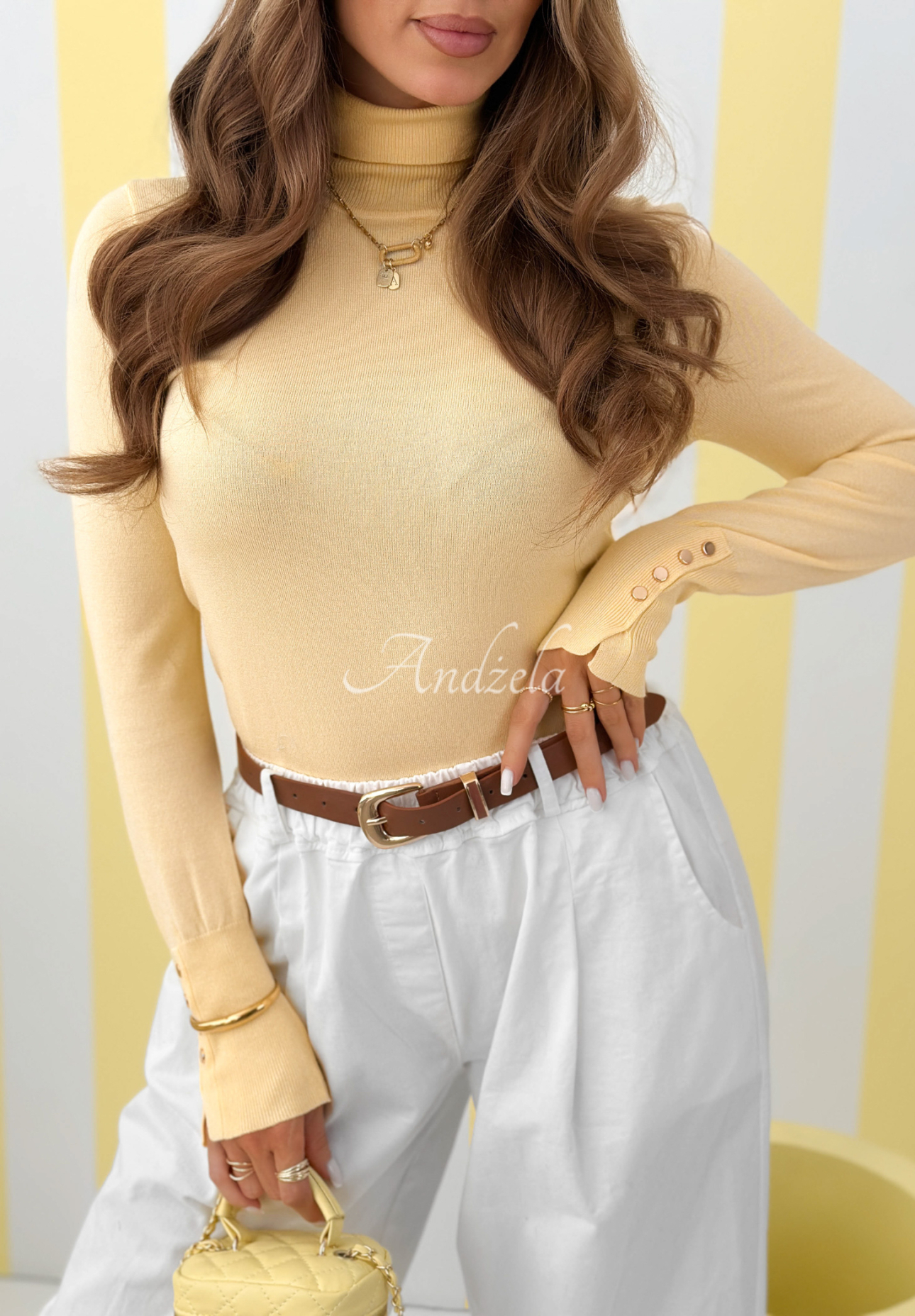 Try That Again yellow viscose turtleneck sweater