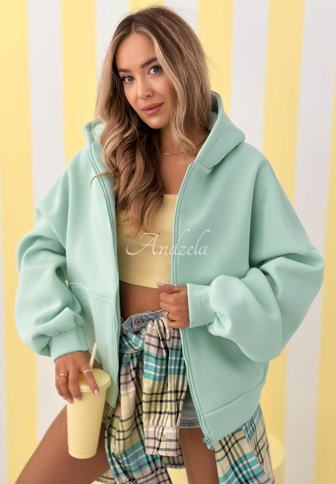 Oversize Sweatshirt mit Kapuze Don't Tell Mintgrün