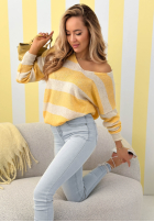 Pullover w paski z dekoltem Springtime Stripes Beige-Rosa