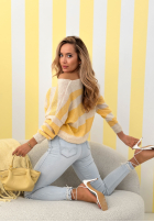 Pullover w paski z dekoltem Springtime Stripes Beige-Rosa