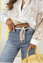 Hose Jeans loose fit z paskiem No Time For This Blau