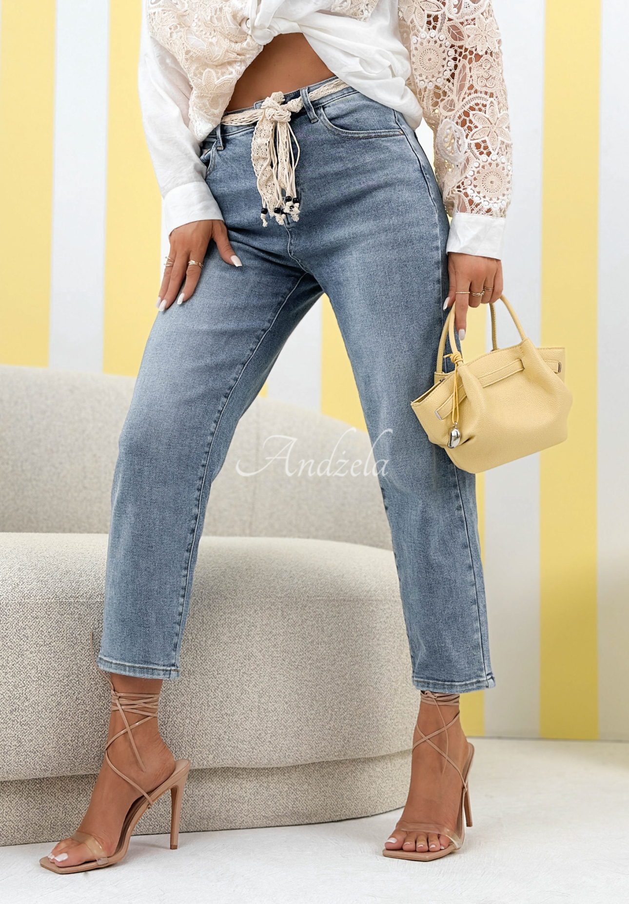 Loose fit jeans with belt No Time For This blue