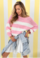 Pullover w paski Strawberry Lollipop biało-Rosa