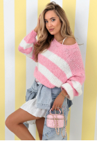 Pullover w paski Strawberry Lollipop biało-Rosa