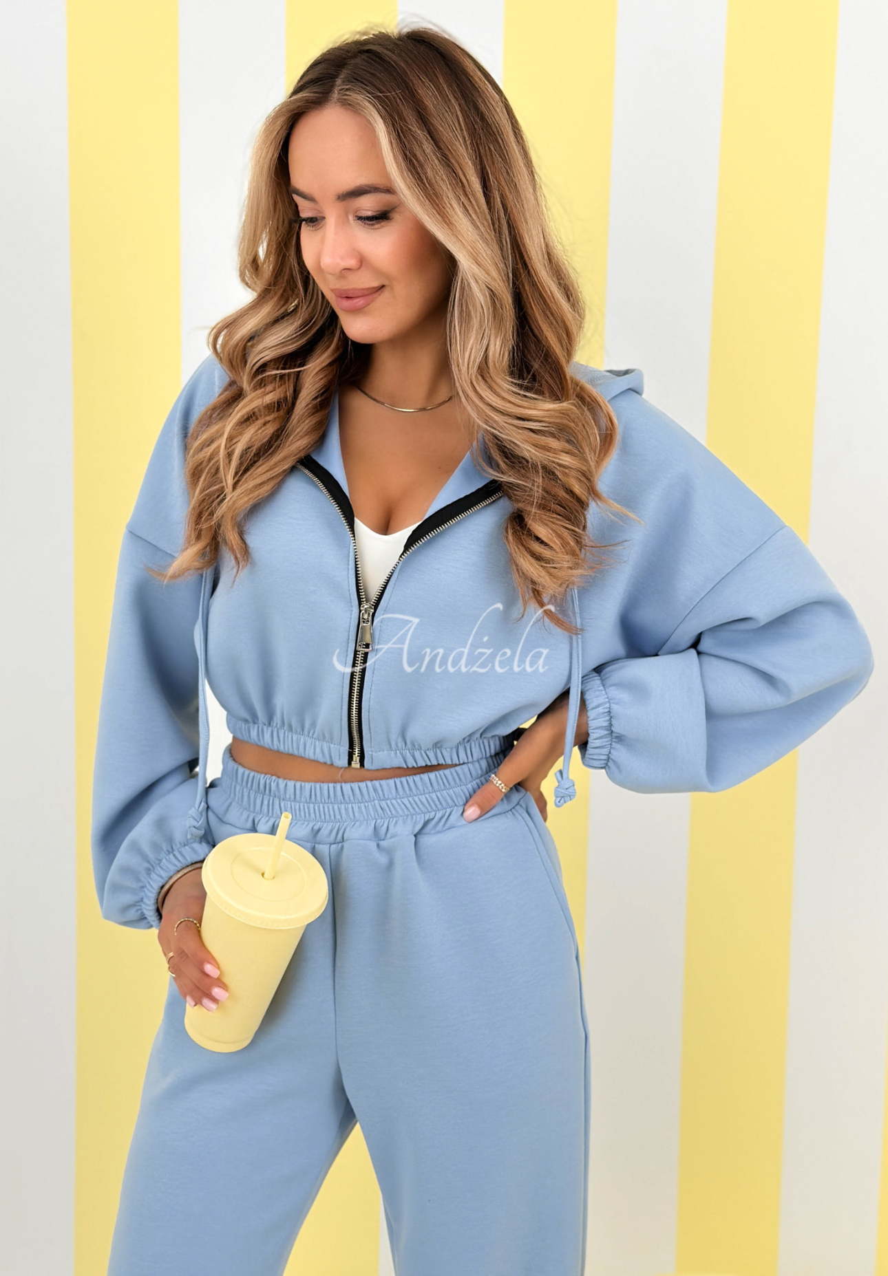 Short viscose hoodie New Season Baddie sky blue