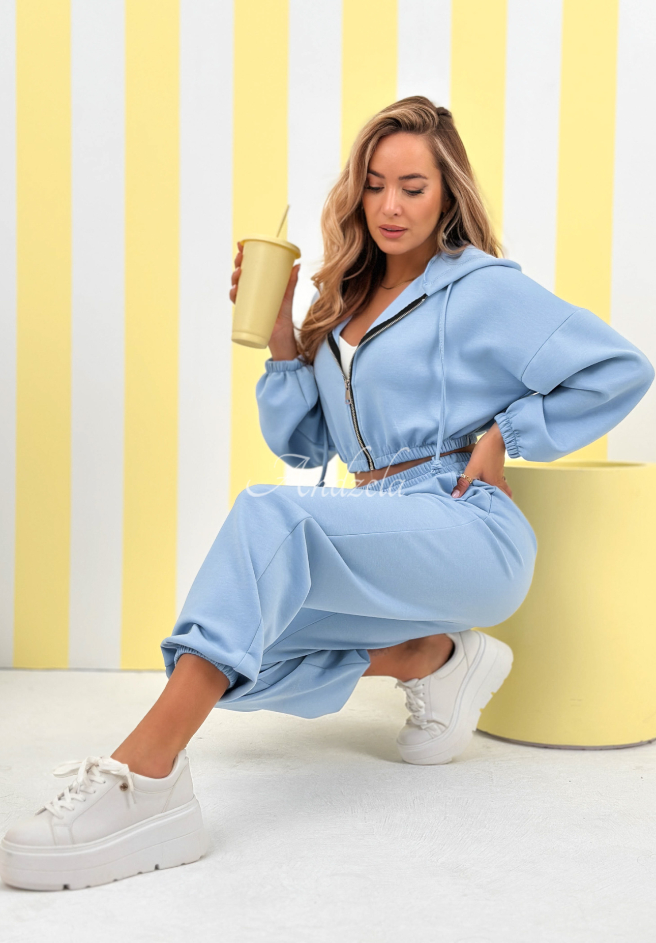 New Season Baddie sky blue viscose sweatpants with cuffs