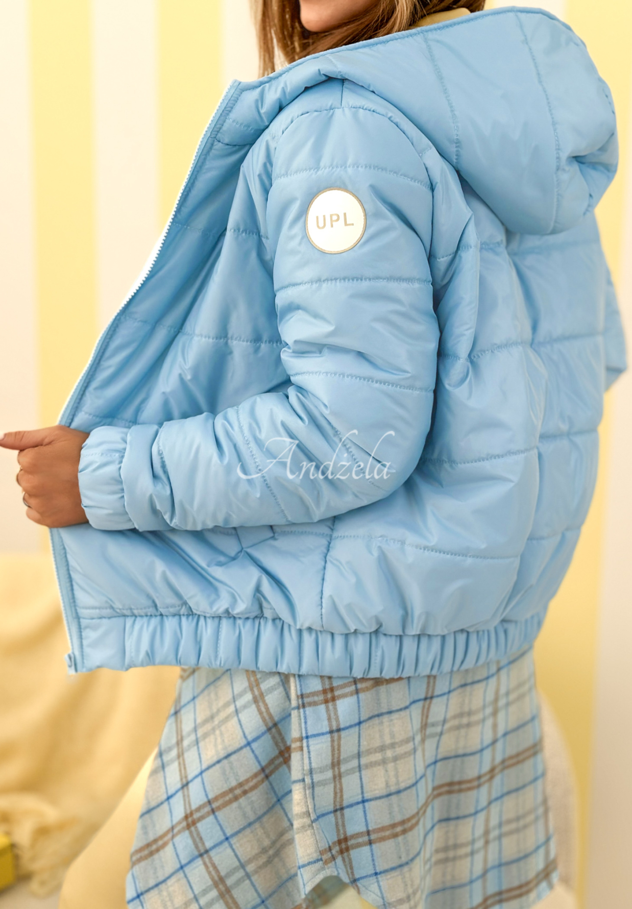 Warm Daylight quilted hooded jacket, sky blue