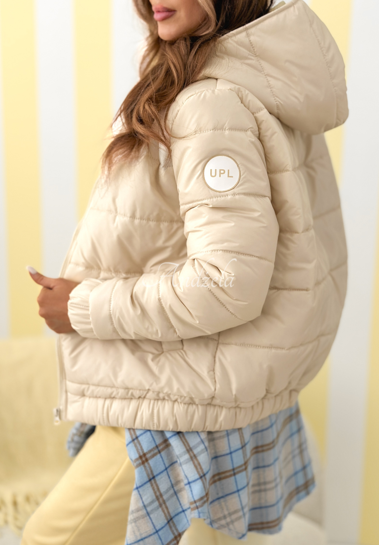 Warm Daylight quilted hooded jacket, light beige