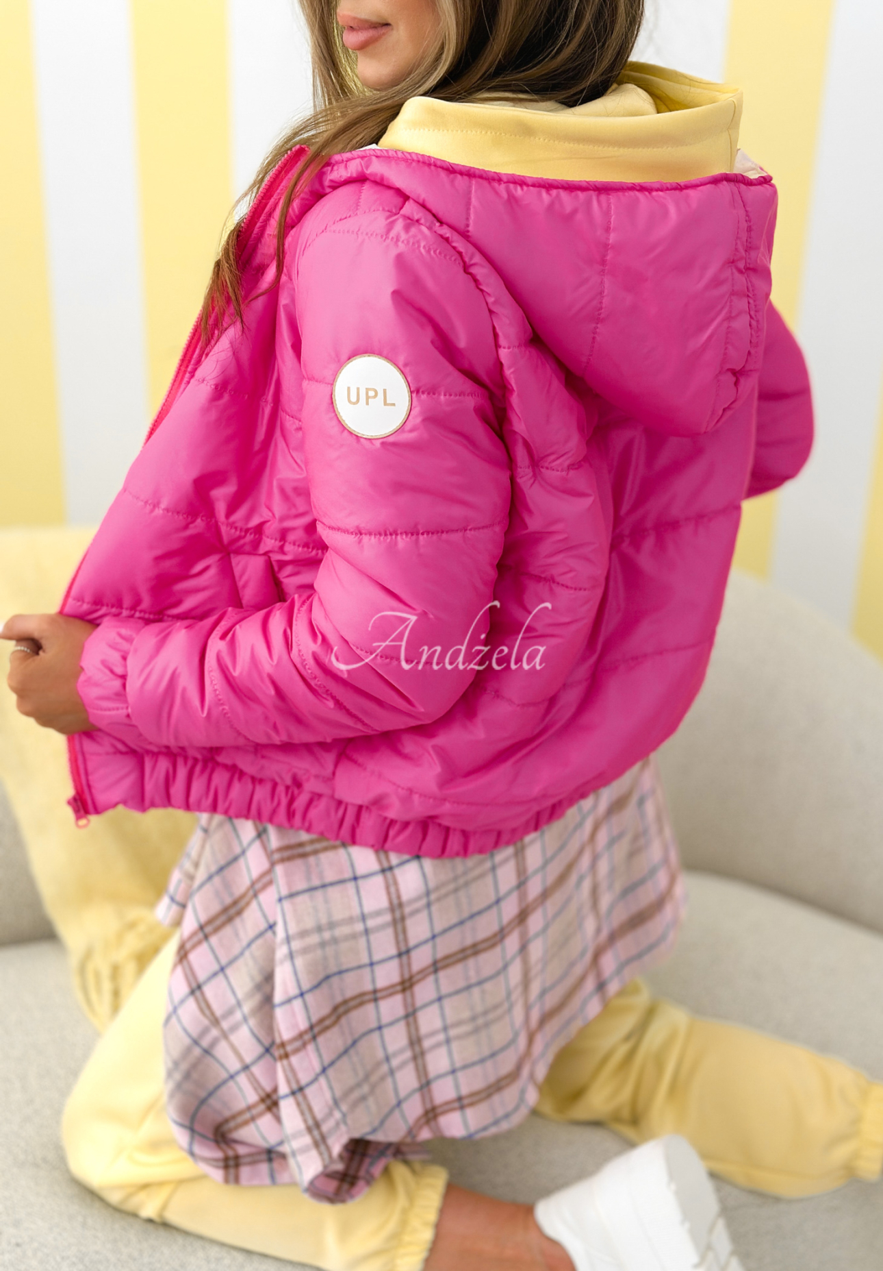 Warm Daylight quilted hooded jacket, pink
