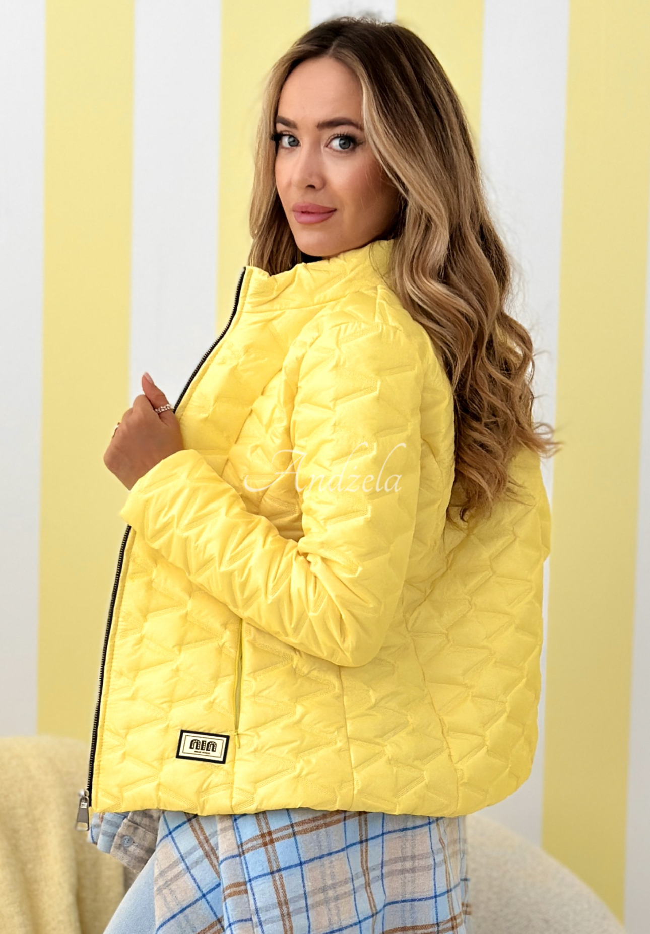 Kurze Steppjacke Soft Wind Gelb