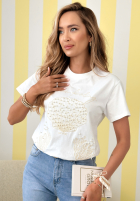 Bawełniany T-Shirt z nadrukiem i perełkami Ocean Feeling Weiß