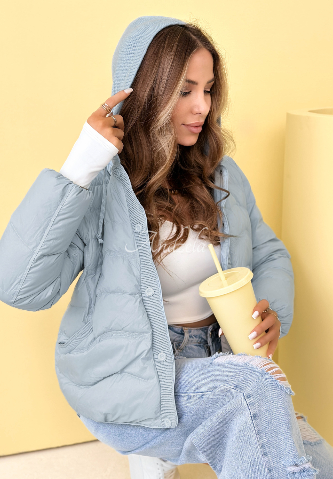 Kayla blue down jacket with hood