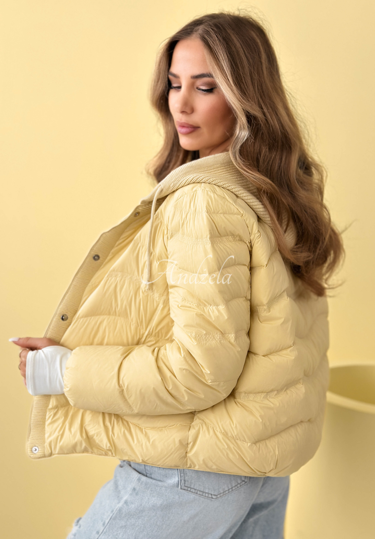 Kayla yellow down jacket with hood