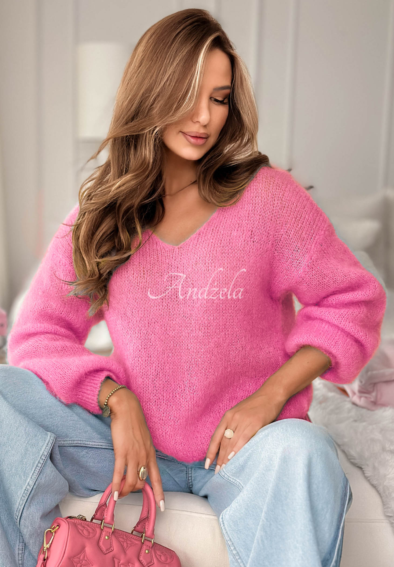 Mohair V-neck Sweater Soul Pink