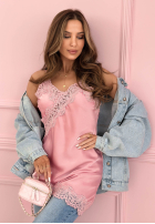 Satynowy top z koronką Seductive Lace pudrowy róż