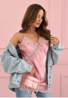 Satynowy top z koronką Seductive Lace Puderrosa