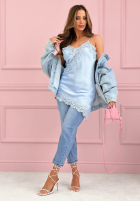 Satynowy top z koronką Seductive Lace błękitny