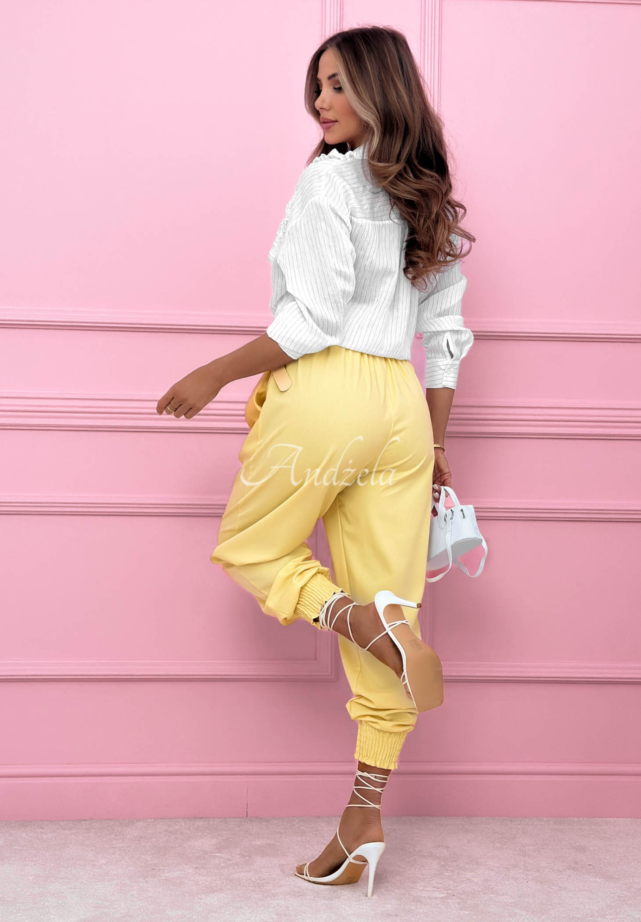 Striped lyocell shirt with ruffles Spring Garden Party white