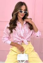 Pasiasta Hemd z lyocellu z falbankami Spring Garden Party Puderrosa