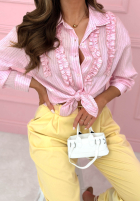 Pasiasta Hemd z lyocellu z falbankami Spring Garden Party Puderrosa