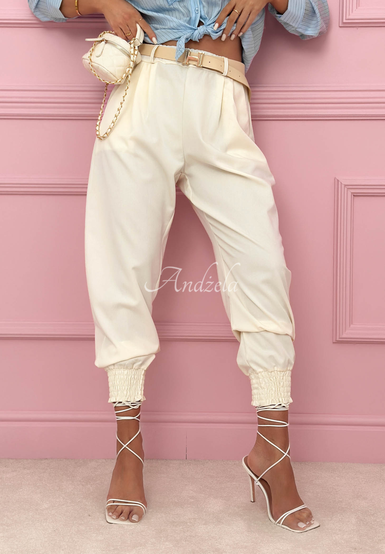 Stoffhose mit Viskose und Bündchen Get Ready Ecru