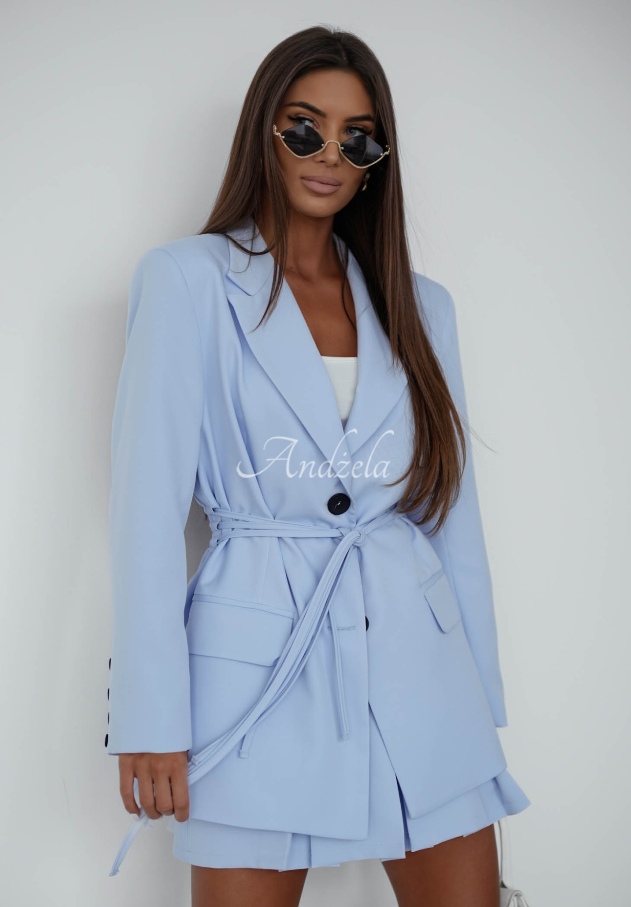 She Believed It blue jacket with tie