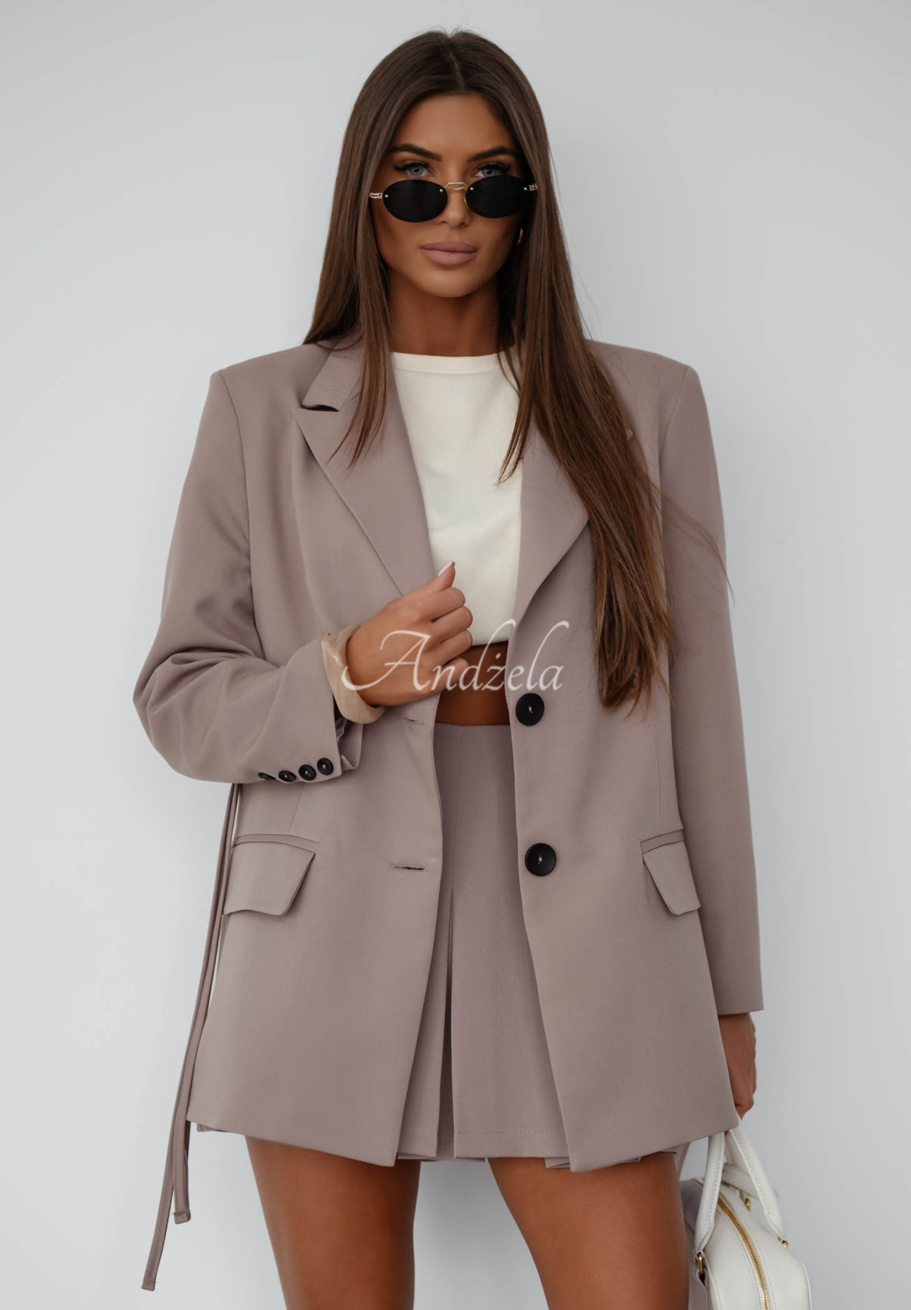 She Believed It mocha jacket with tie 