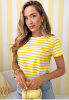 Gestreiftes T-Shirt mit Herz Love Spell Weiß-Gelb