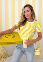 Gestreiftes T-Shirt mit Herz Love Spell Weiß-Gelb