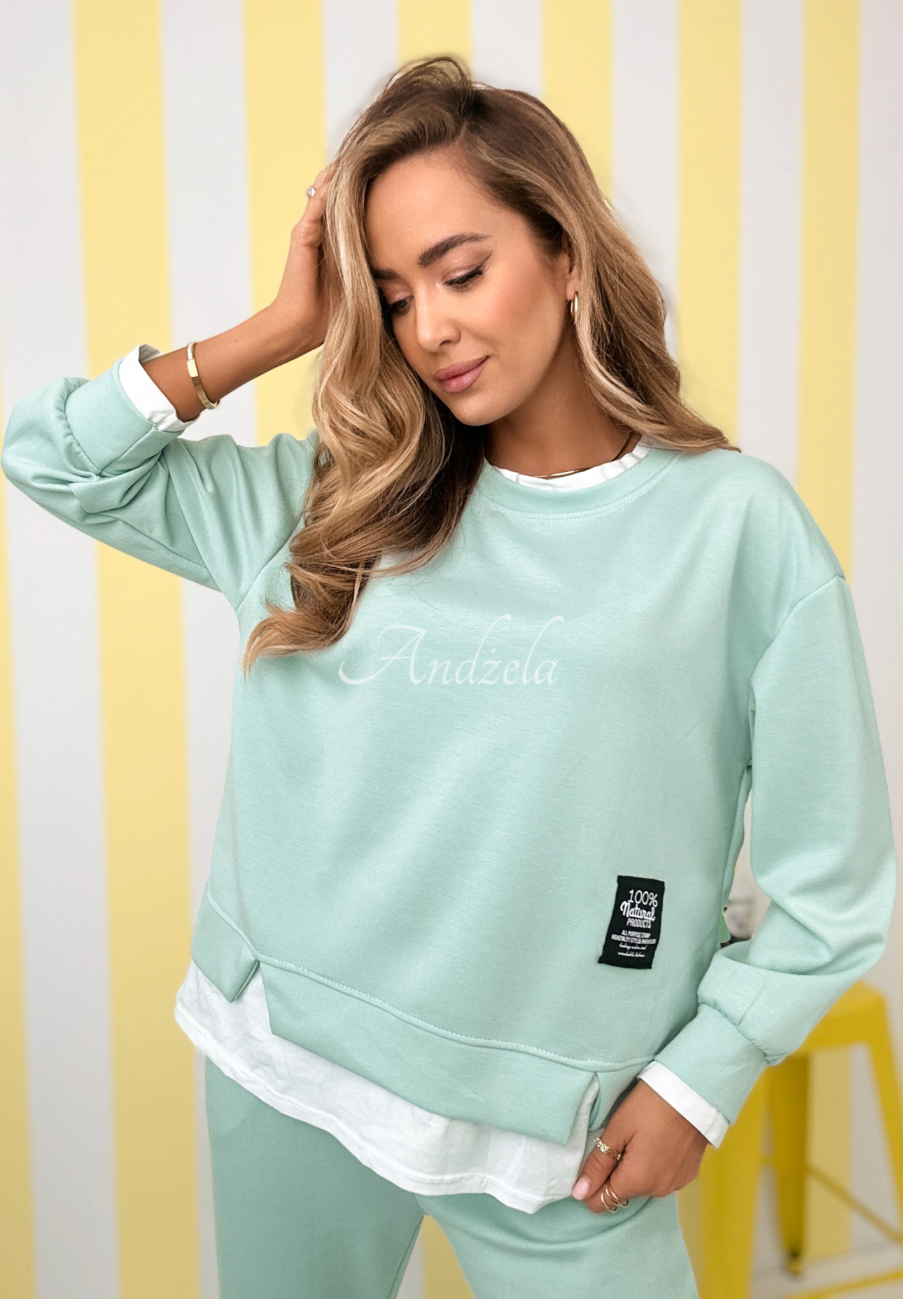 Viskose-Set aus Sweatshirt und Hose Why Not Me Grün