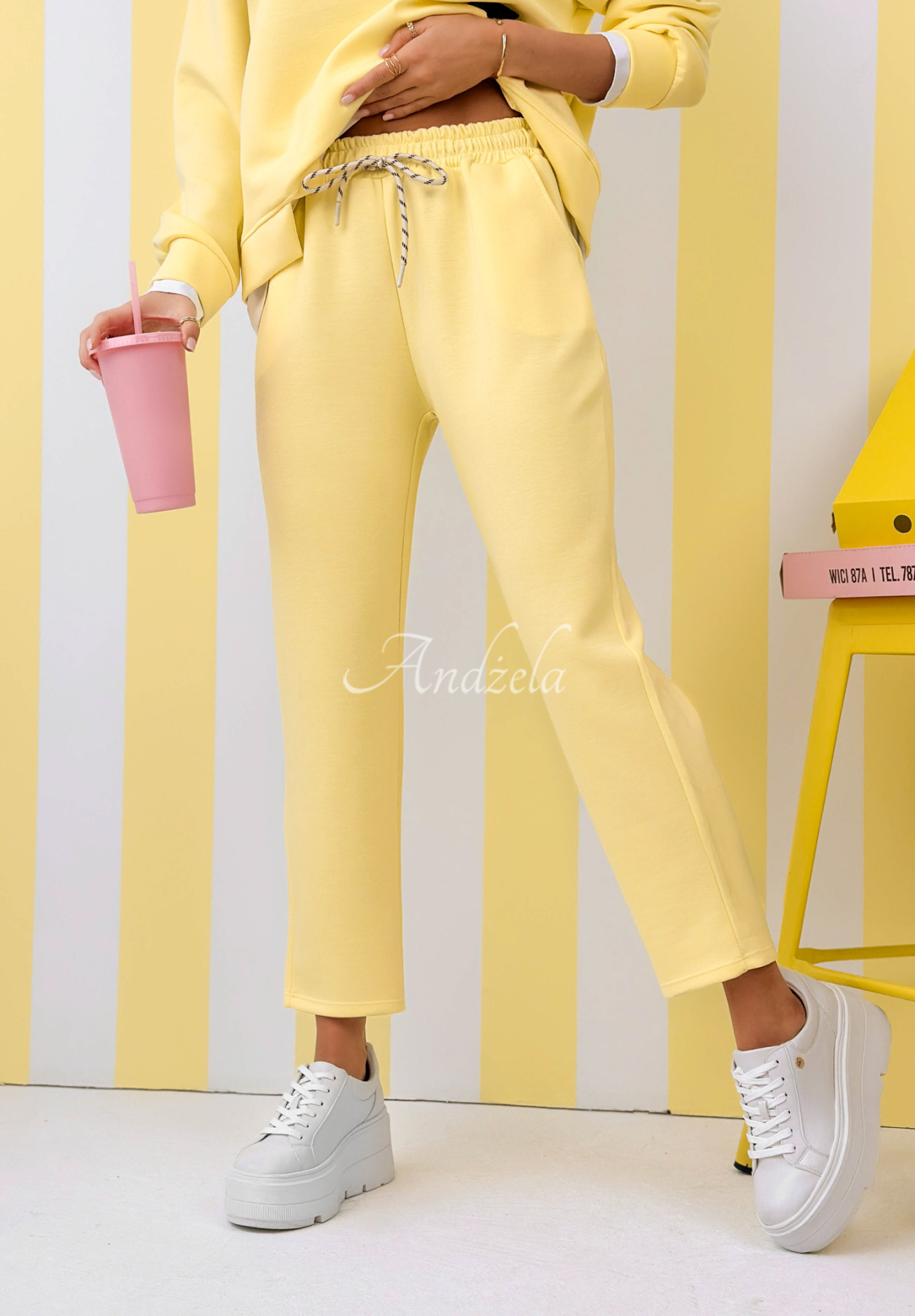 Viscose tracksuit set, sweatshirt and butter-colored pants, Why Not Me, yellow