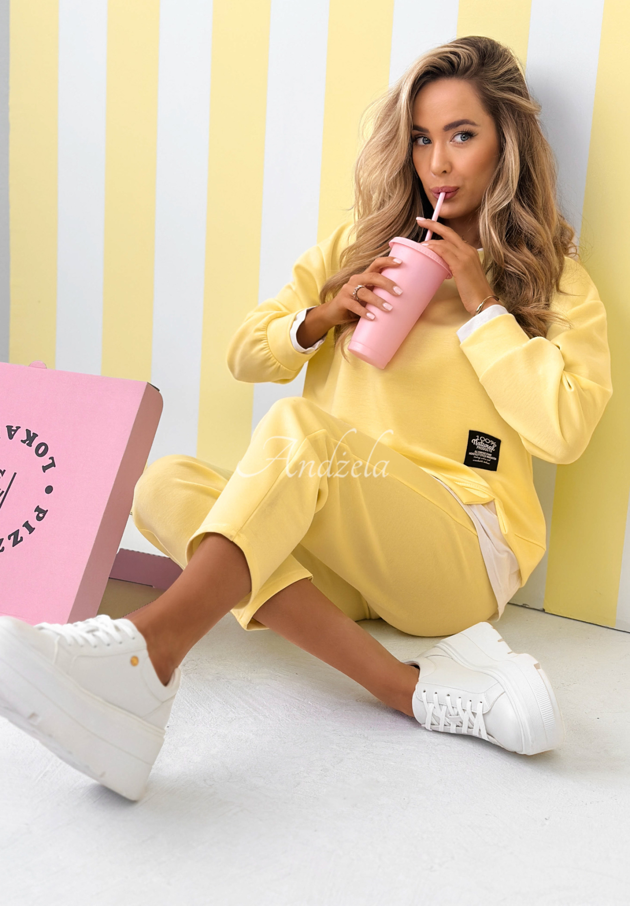 Viskose-Set aus Sweatshirt und Hose Why Not Me Gelb