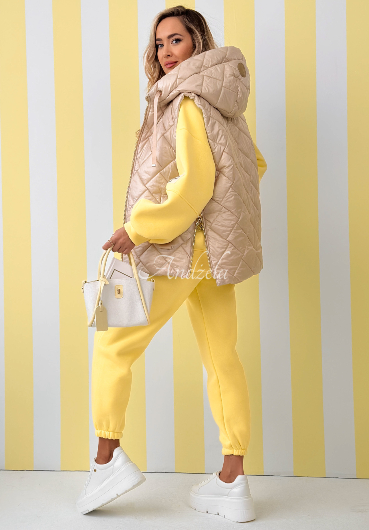 Spring Touch quilted hooded vest, beige