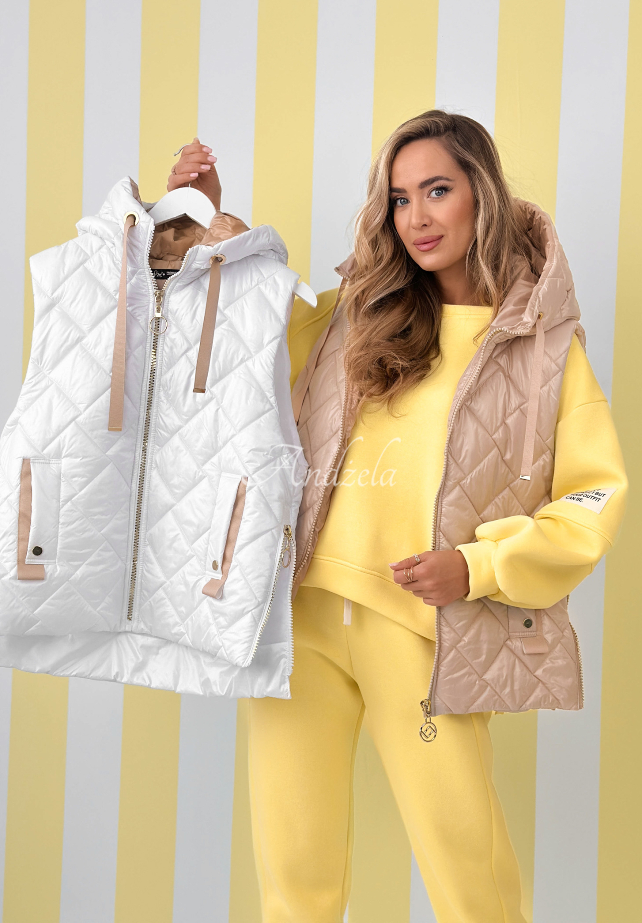 Spring Touch quilted hooded vest, beige