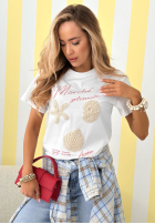 Bawełniany T-Shirt z haftowanymi muszelkami Gifts From Sea Weiß