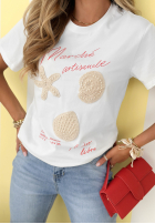 Bawełniany T-Shirt z haftowanymi muszelkami Gifts From Sea Weiß