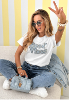 Bawełniany T-Shirt z nadrukiem Only Good Vibes Weiß