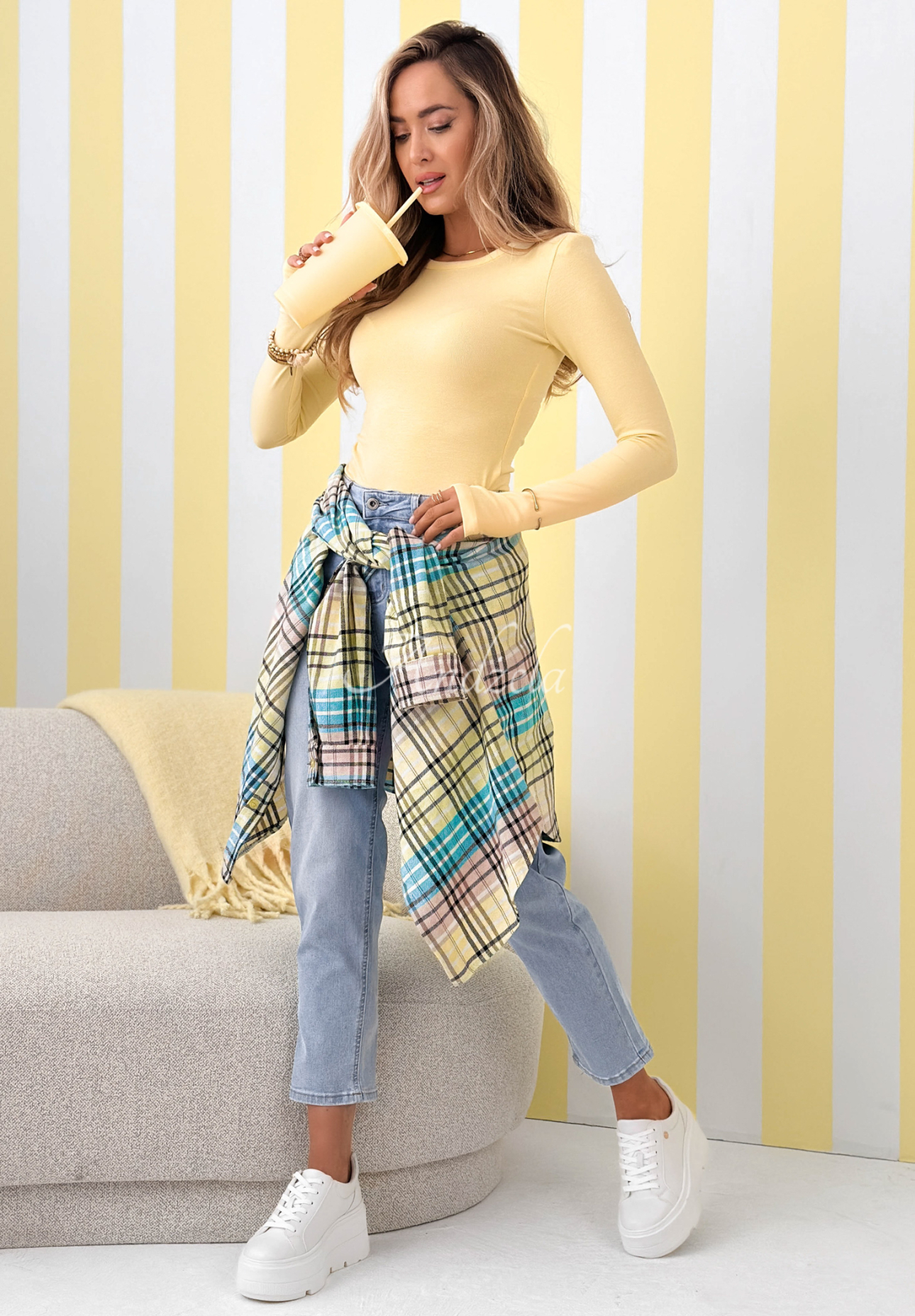 Good Days Only yellow viscose long-sleeved blouse