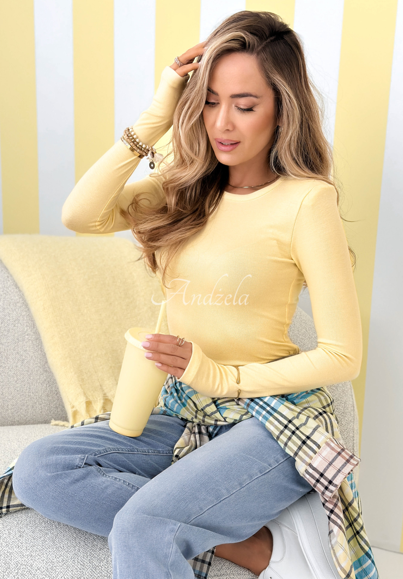 Good Days Only yellow viscose long-sleeved blouse