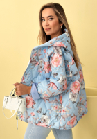 Krótka pikowana Jacke z kapturem w kwiaty Begonia Himmelblau