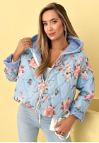 Krótka pikowana Jacke z kapturem w kwiaty Begonia Himmelblau