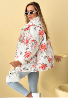 Krótka pikowana Jacke z kapturem w kwiaty Begonia Himmelblau