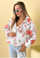 Krótka pikowana Jacke z kapturem w kwiaty Begonia Himmelblau