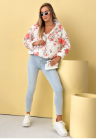 Krótka pikowana Jacke z kapturem w kwiaty Begonia Himmelblau