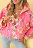 Krótka pikowana Jacke z kapturem w kwiaty Begonia Himmelblau