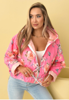 Krótka pikowana Jacke z kapturem w kwiaty Begonia Himmelblau