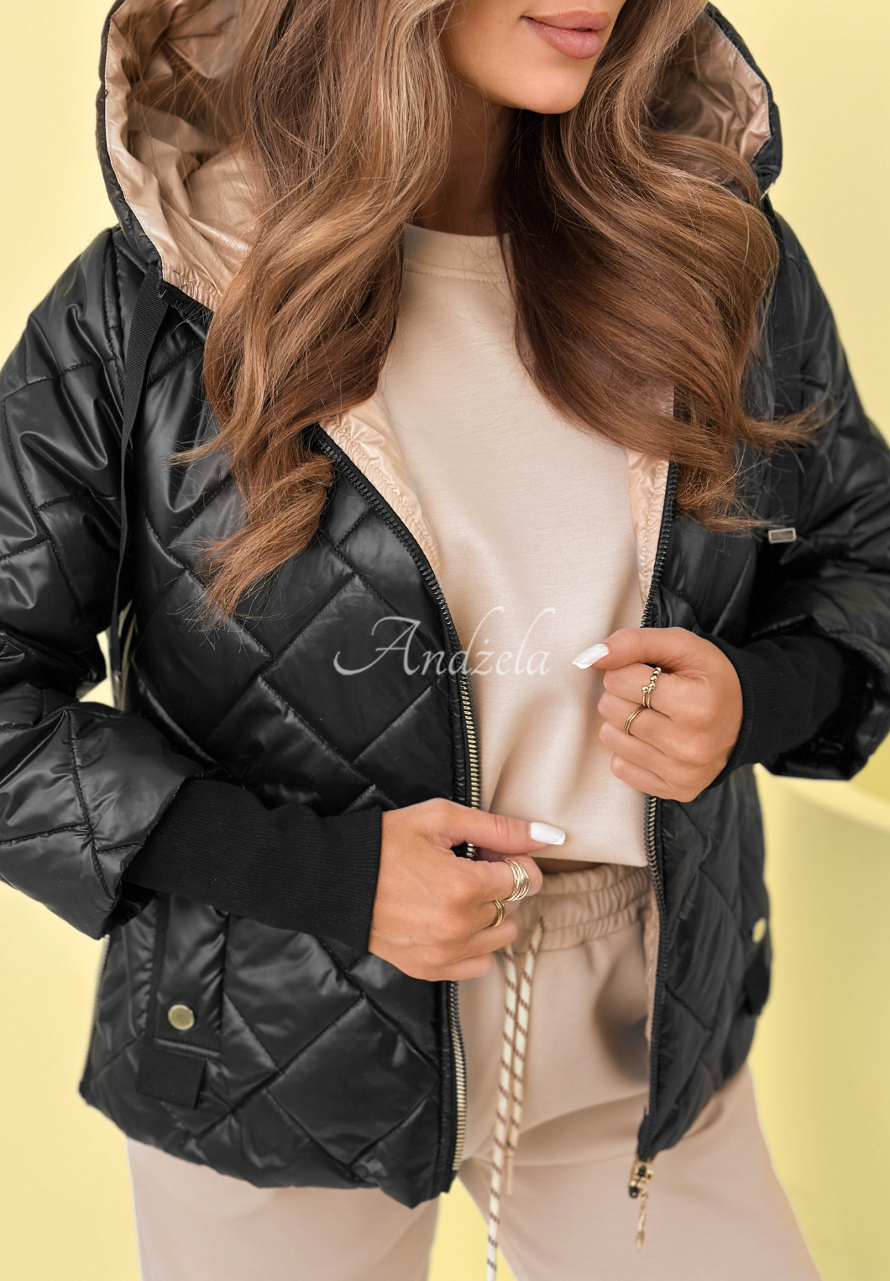 Steppjacke mit Kapuze Hello Spring Schwarz