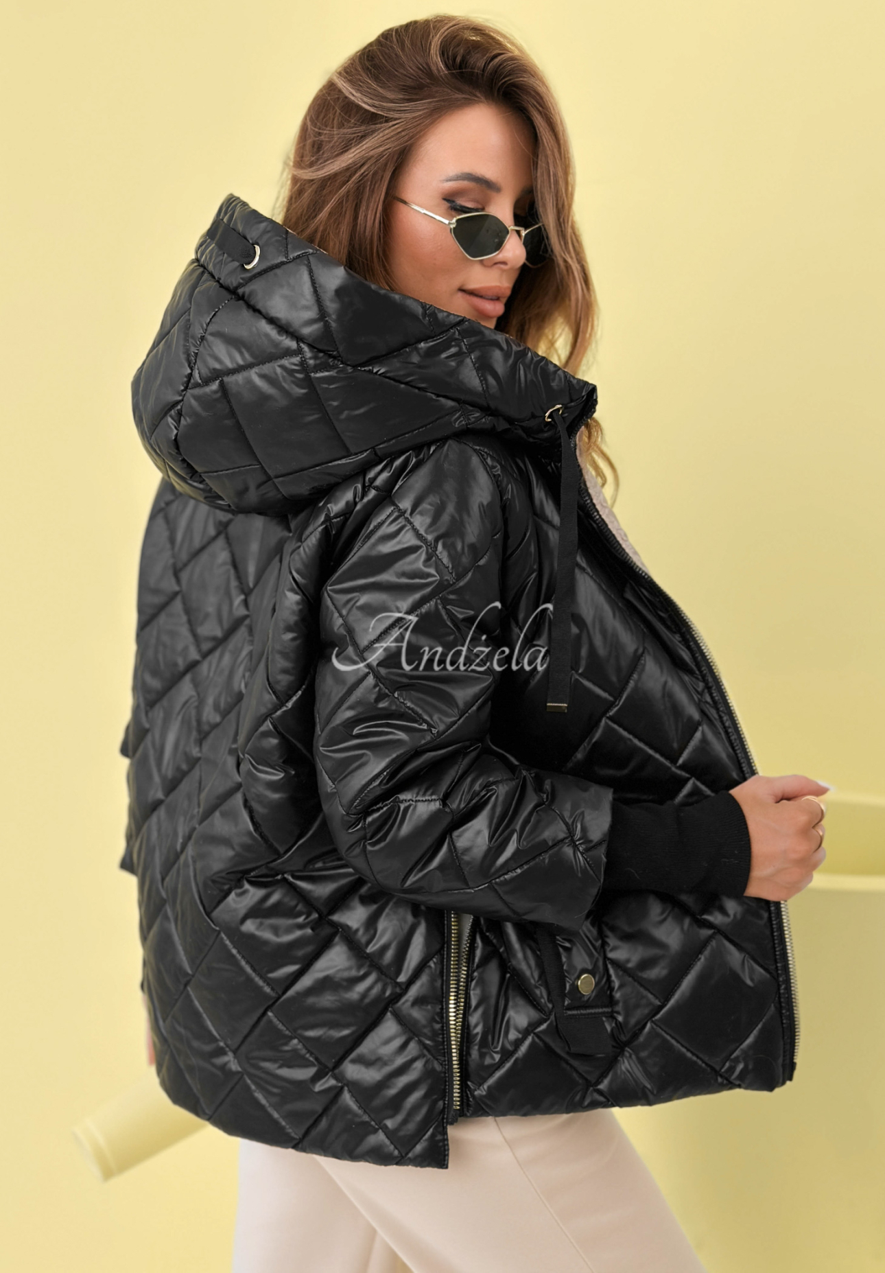 Hello Spring quilted hooded jacket, black 