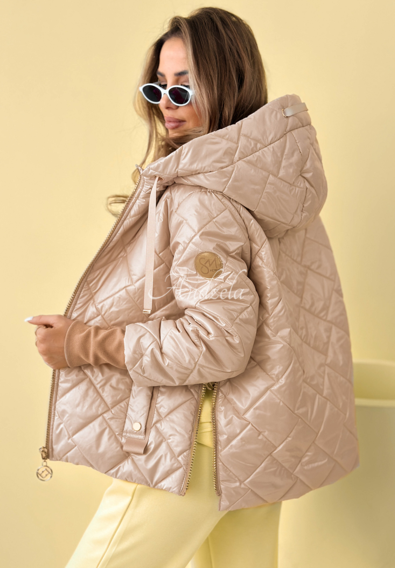 Hello Spring beige quilted jacket with hood