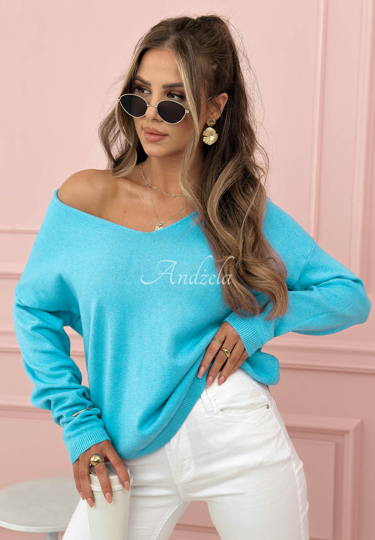 Lightweight Sensibility turtleneck sweater in turquoise